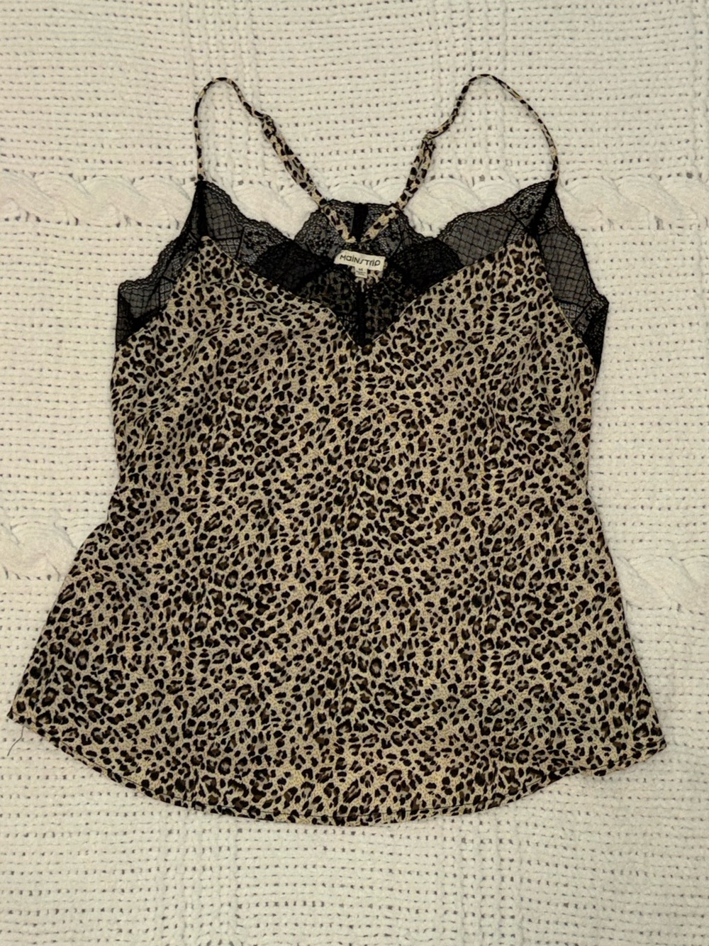 Main Strip Leopard Print Lace Cami in Tan and Black